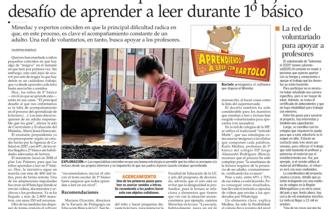 SIP Red de Colegios es destacado por El Mercurio en artículo sobre cómo aprenden a leer los niños de 1° Básico pese a la distancia